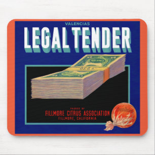 1930-talets etikett för Legal Tender orange låda Musmatta