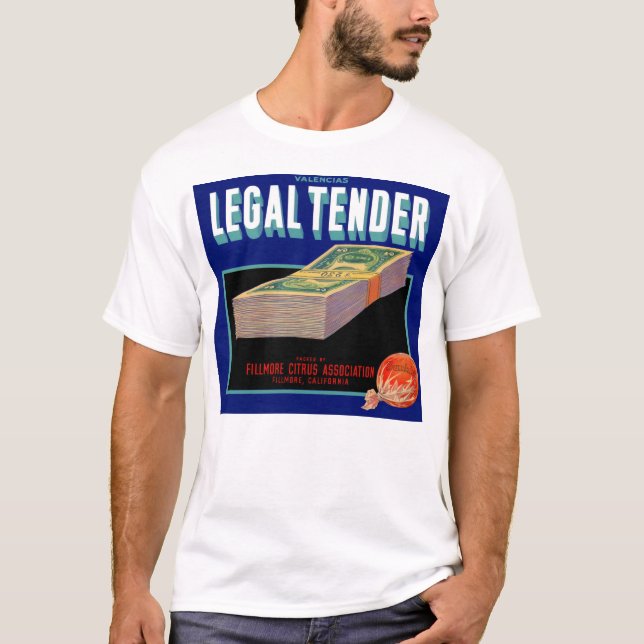 1930-talets etikett för Legal Tender orange låda T Shirt (Framsida)