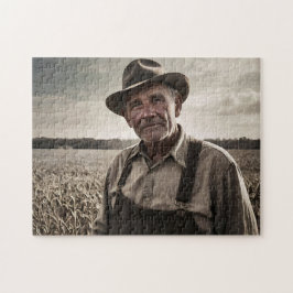 1930-talets Farmer Puzzle - Vintage B&W-foto Pussel