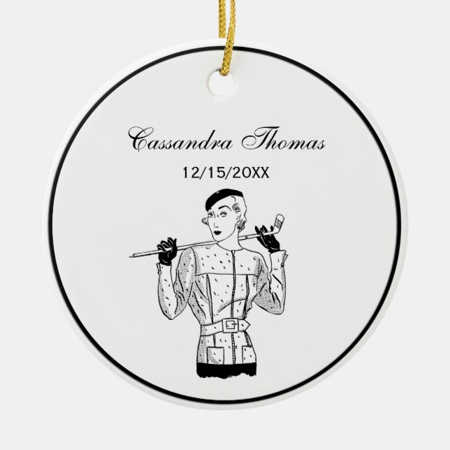 1930-talets Fashionable Dam Golfer med Golf Julgransprydnad Keramik (Framsidan)