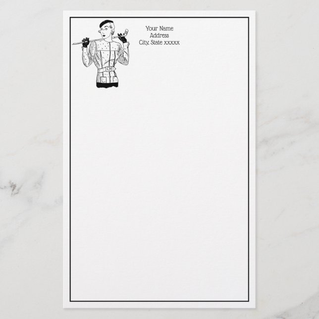 1930-talets Fashionable Dam Golfer med Golf Klubb Brevpapper (Framsida)