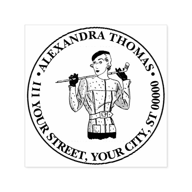 1930-talets Fashionable Dam Golfer med Golf Klubb Självfärgande Stämpel (Design)