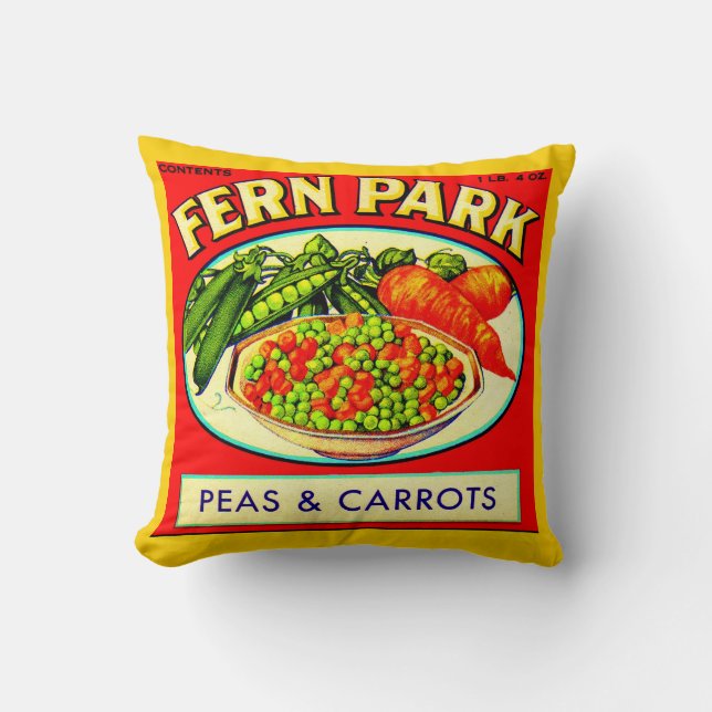 1930-talets Fern Park-ärtor och morötter Kudde (Framsida)