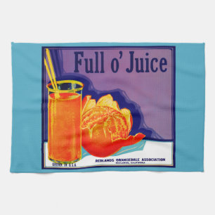 1930-talets Fullt o’ Juice orange låda-etikett Kökshandduk