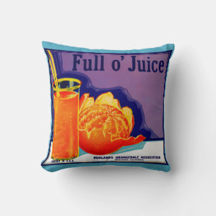 1930-talets Fullt o’ Juice orange låda-etikett Kudde