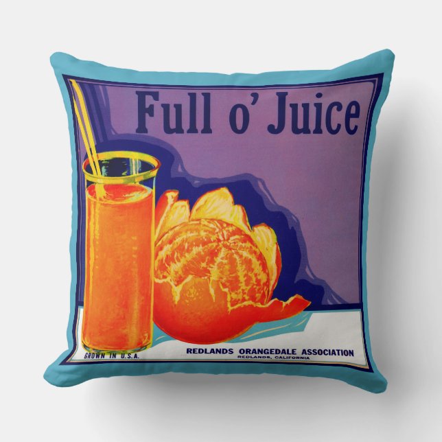 1930-talets Fullt o’ Juice orange låda-etikett Kudde (Framsida)
