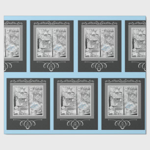 1930-talets gåvor till Baby Store Window Black Blu Presentpapper