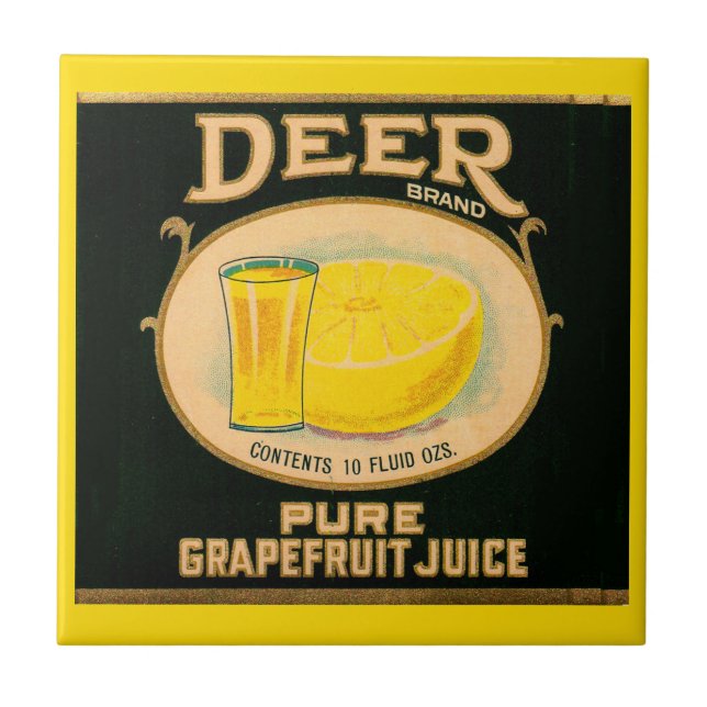 1930-talets Hjort Brand Grapefruit Juice-etikett Kakelplatta (Framsidan)