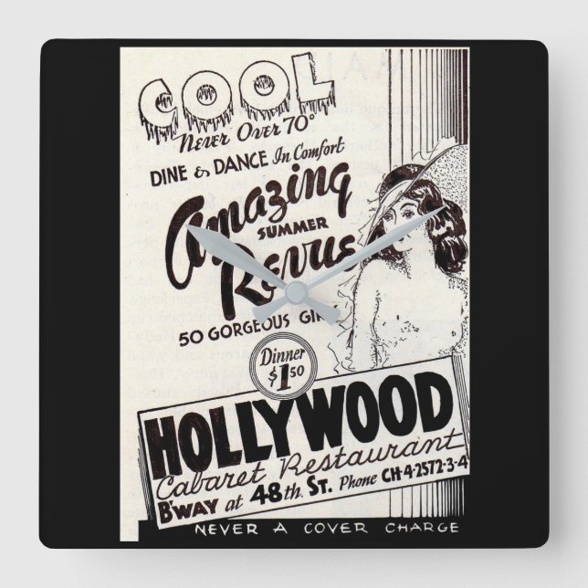 1930-talets Hollywood Cabaret Restaurant och Fyrkantig Klocka (Framsida)