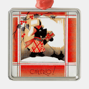 1930-talets jul: Scottie hund säger "Cheerio" Julgransprydnad Metall