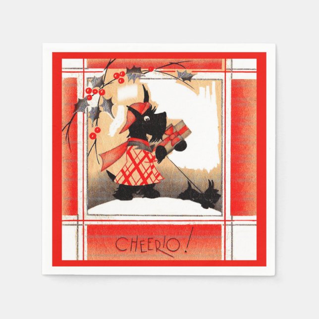 1930-talets jul: Scottie hund säger "Cheerio" Pappersservett (Framsidan)