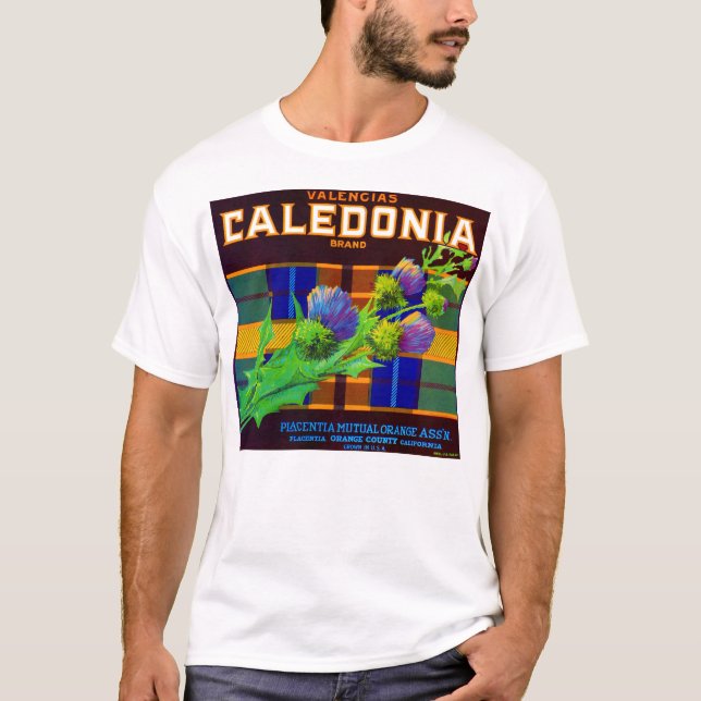 1930-talets kaledoniska orange låda-märke t shirt (Framsida)