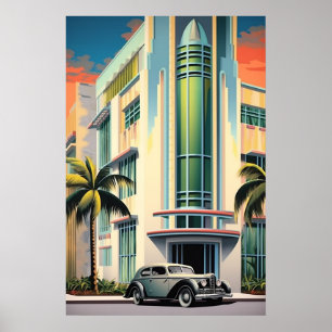 1930-talets konst deco byggande entrance airbrush poster