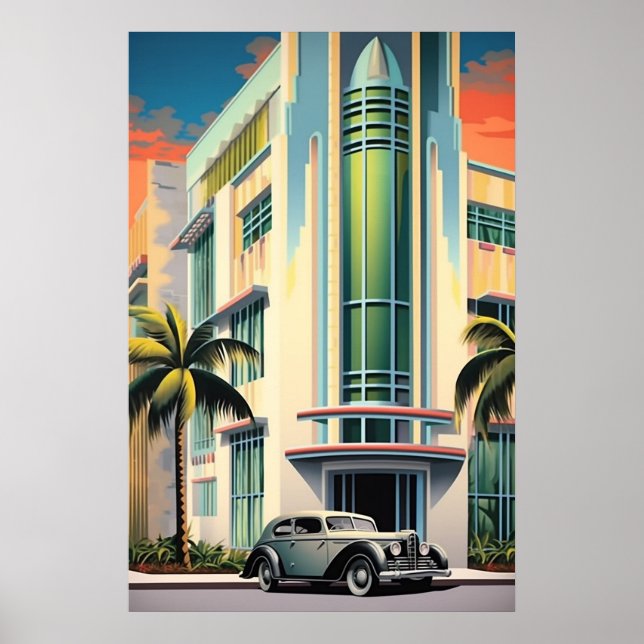 1930-talets konst deco byggande entrance airbrush  poster (Framsidan)
