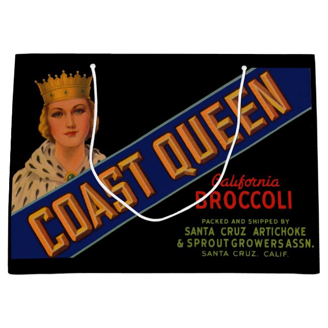 1930-talets Kusten Queen broccoli låda-etikett (Framsidan)