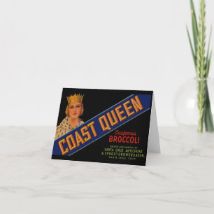 1930-talets Kusten Queen broccoli låda-etikett Anteckningskort