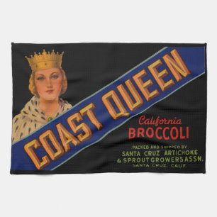 1930-talets Kusten Queen broccoli låda-etikett Kökshandduk