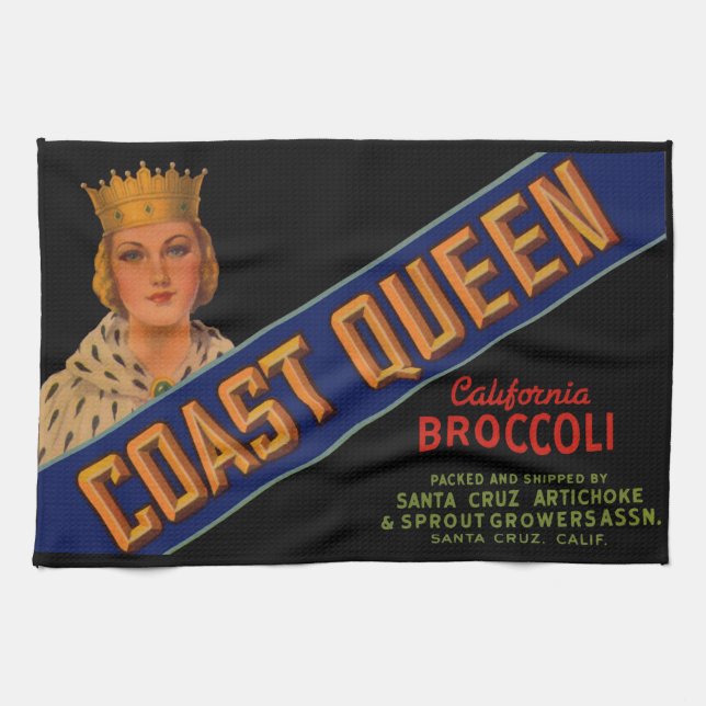 1930-talets Kusten Queen broccoli låda-etikett Kökshandduk (Horisontell)