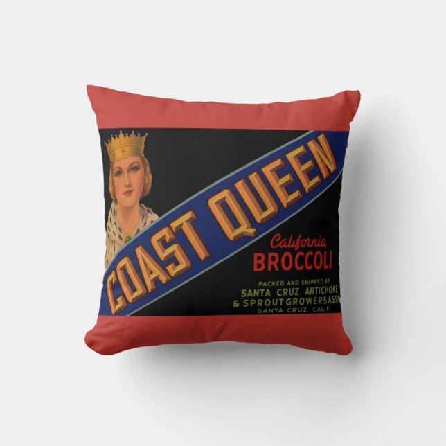 1930-talets Kusten Queen broccoli låda-etikett Kudde (Framsida)