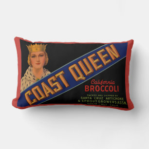 1930-talets Kusten Queen broccoli låda-etikett Lumbarkudde