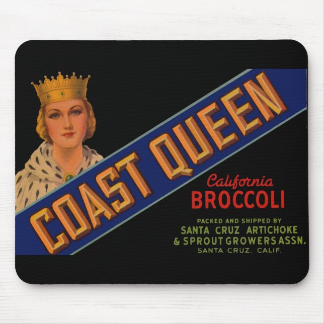 1930-talets Kusten Queen broccoli låda-etikett Musmatta (Framsidan)