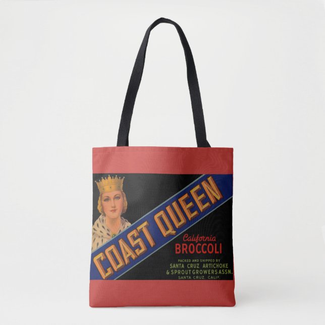 1930-talets Kusten Queen broccoli låda-etikett Tygkasse (Framsida)