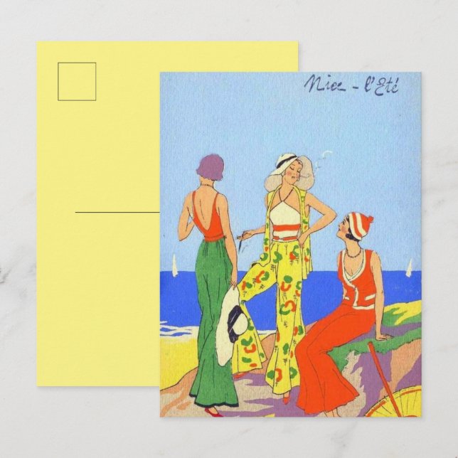 1930-talets Kvinnor i Modebetonade Strandpyjamas P Vykort (Fram/baksida)