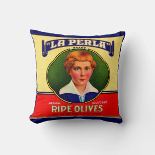 1930-talets LaPerla Olife-etikettutskrift Kudde
