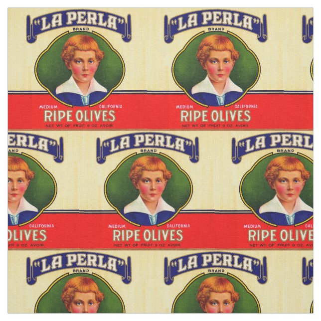 1930-talets LaPerla Olife-etikettutskrift Tyg (Provkarta)