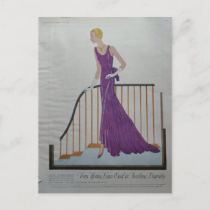 1930-talets mode Kvinna i lila klänning  Vykort
