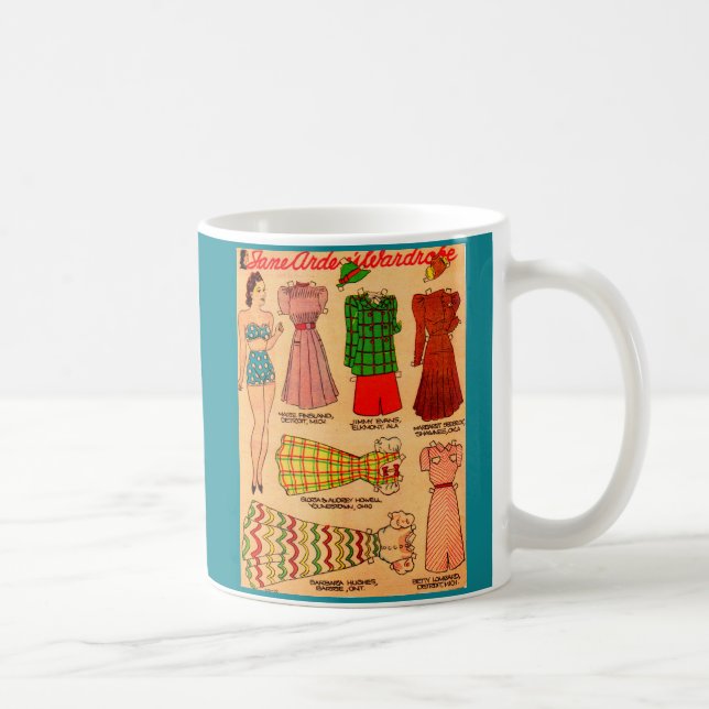 1930-talets pappra docka för Jane Arden: sex utfal Kaffemugg (Höger)