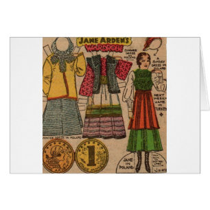 1930-talets pappra docka Polska kläder Hälsningskort