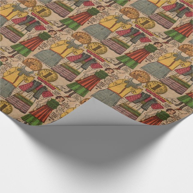 1930-talets pappra docka Polska kläder Presentpapper (Hörn)