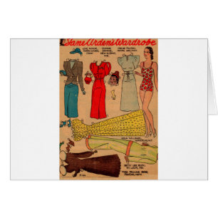 1930-talets pappra dockor slinkvit klänning med me hälsningskort