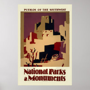 1930-talets Pueblos Nationalparker & Monument Vint Poster
