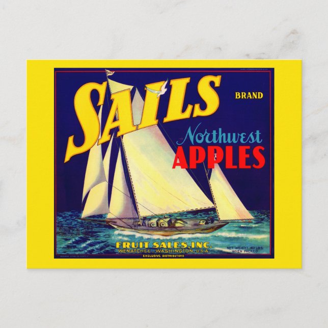 1930-talets segelsedel, northwest Apples låda-etik Vykort (Framsida)