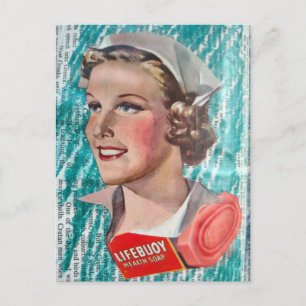 1930-talets sjuksköterska med hälsotvål collage vykort
