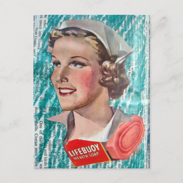 1930-talets sjuksköterska med hälsotvål collage vykort (Framsida)