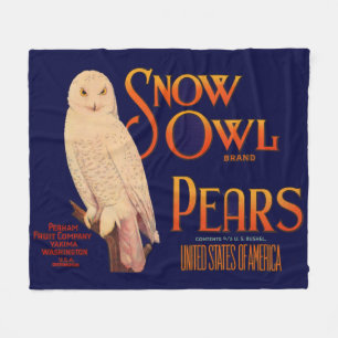 1930-talets Snö-Uggla-märkespäron frukt, låda Fleecefilt