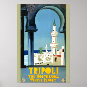 1930-talets Tripoli Nordafrika Vinterort Vintage Poster