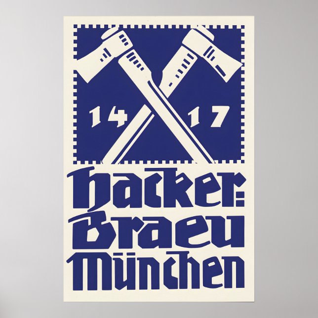 1930-talets tyska öladvertisingaffisch Hackerbräu Poster (Framsidan)