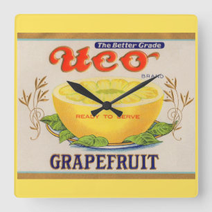 1930-talets Uco Brand Grapefruit-etikett Fyrkantig Klocka