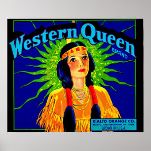 1930-talets Western Queen orange kartong etikett Poster