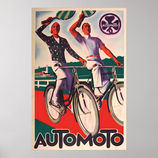 1930-tals fransk cykelreklam Affisch Automoto (Framsidan)