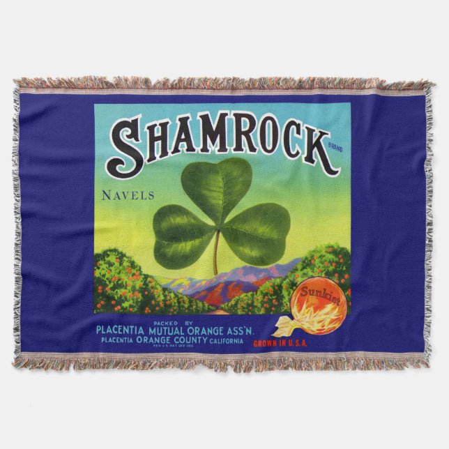 1930-tals fruktlådaetikett Shamrock Navel Apelsine Filt (Framsidan)