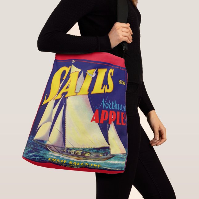 1930-talsedel nordvästra äpplen med etikett låda axelväska (Närbild)