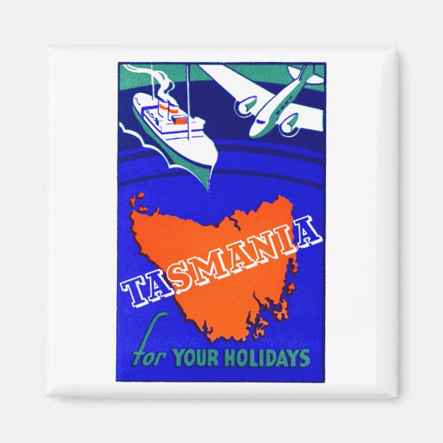 1930 Tasmania Travel Poster Magnet (Framsidan)