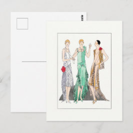 1930 Vintage Kvinnor i Evening Gäger Vykort