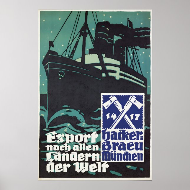 1930s German Beer Poster Hackerbräu München (Framsidan)