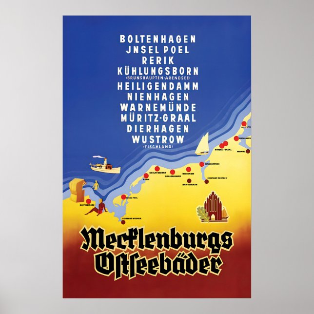 1930s Germany Travel Poster Mecklenburg Baltic Sea (Framsidan)